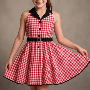 Weissman Red Gingham Dance Costume Dress w/ Belt Size LC Girls Retro